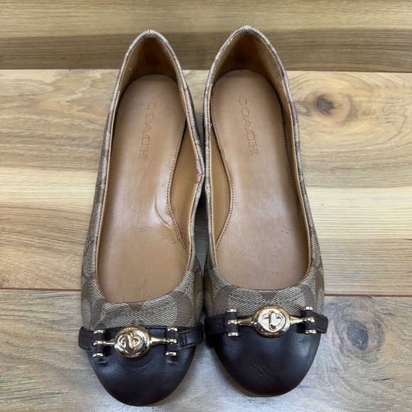 Coach Leila Flats Womens 6.5 Brown Signature Cap Toe Turnlock - Picture 4 of 11